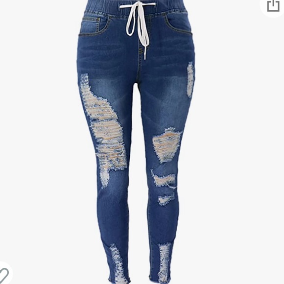 Atditama Mid Rise Waisted Distressed Ripped Skinny Slim Stretch Destroyed Jogger - Picture 3 of 4